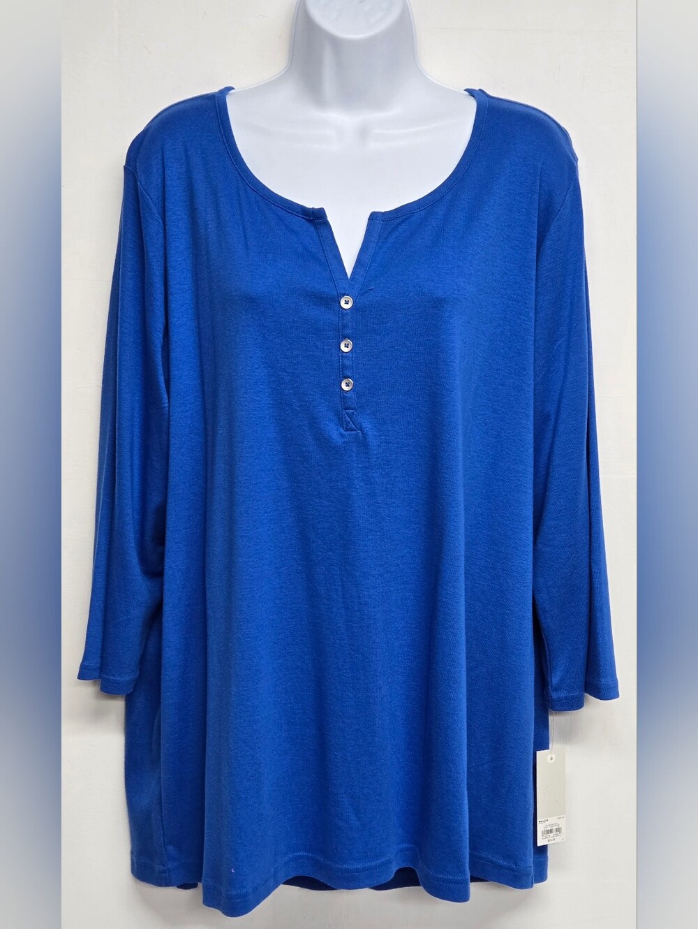Croft & Barrow 2X Henley Top 100% Stretch Cotton Blue Half Sleeve New